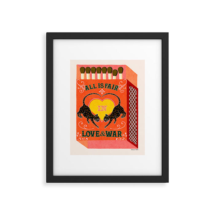 All is Fair in Love and War Vintage Matchbox Retro Orange Palette with Leopard Framed Art Print Gallery Image 1