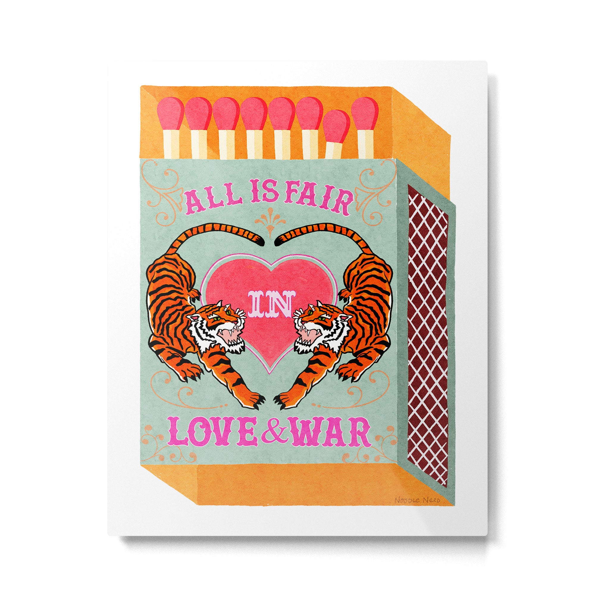 All is Fair in Love and War Vintage Matchbox Retro Teal & Orange Palette with Tiger Metal Print Gallery Image 4
