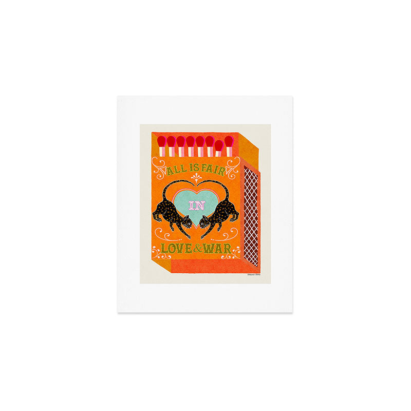 All is Fair in Love and War Vintage Matchbox Tropical Orange Palette with Leopard Art Print Gallery Image 1