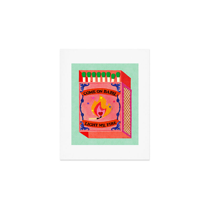 Come on Baby Light my Fire Vintage Matchbox Green Palette Art Print Gallery Image 1