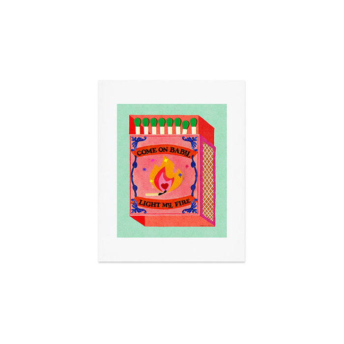 Come on Baby Light my Fire Vintage Matchbox Green Palette Art Print Gallery Image 1