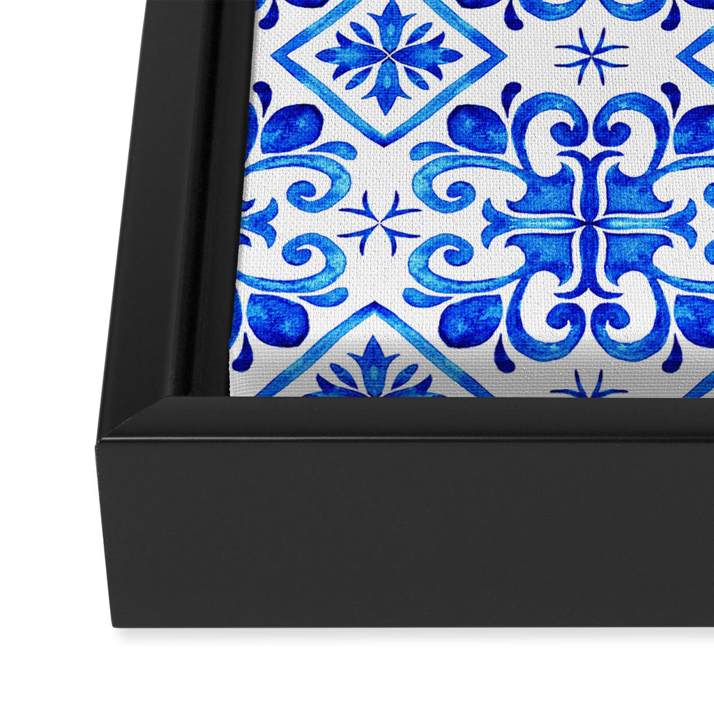 Greek Blue and White Pattern Spanish Tiles Amalfi Coast Pattern Framed Canvas Print Gallery Image 3