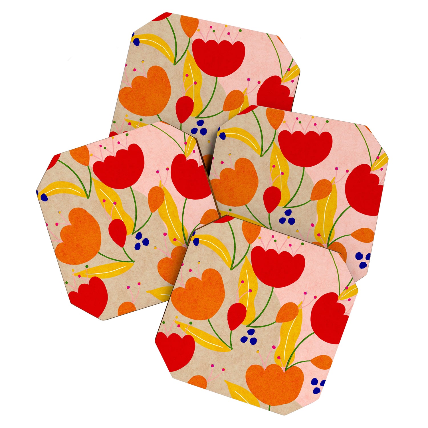 Red and Orange Flower print - Amsterdam Flower Market Coaster Gallery Image 1