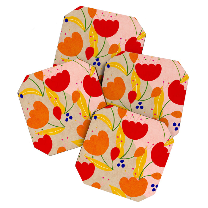 Red and Orange Flower print - Amsterdam Flower Market Coaster Gallery Image 1