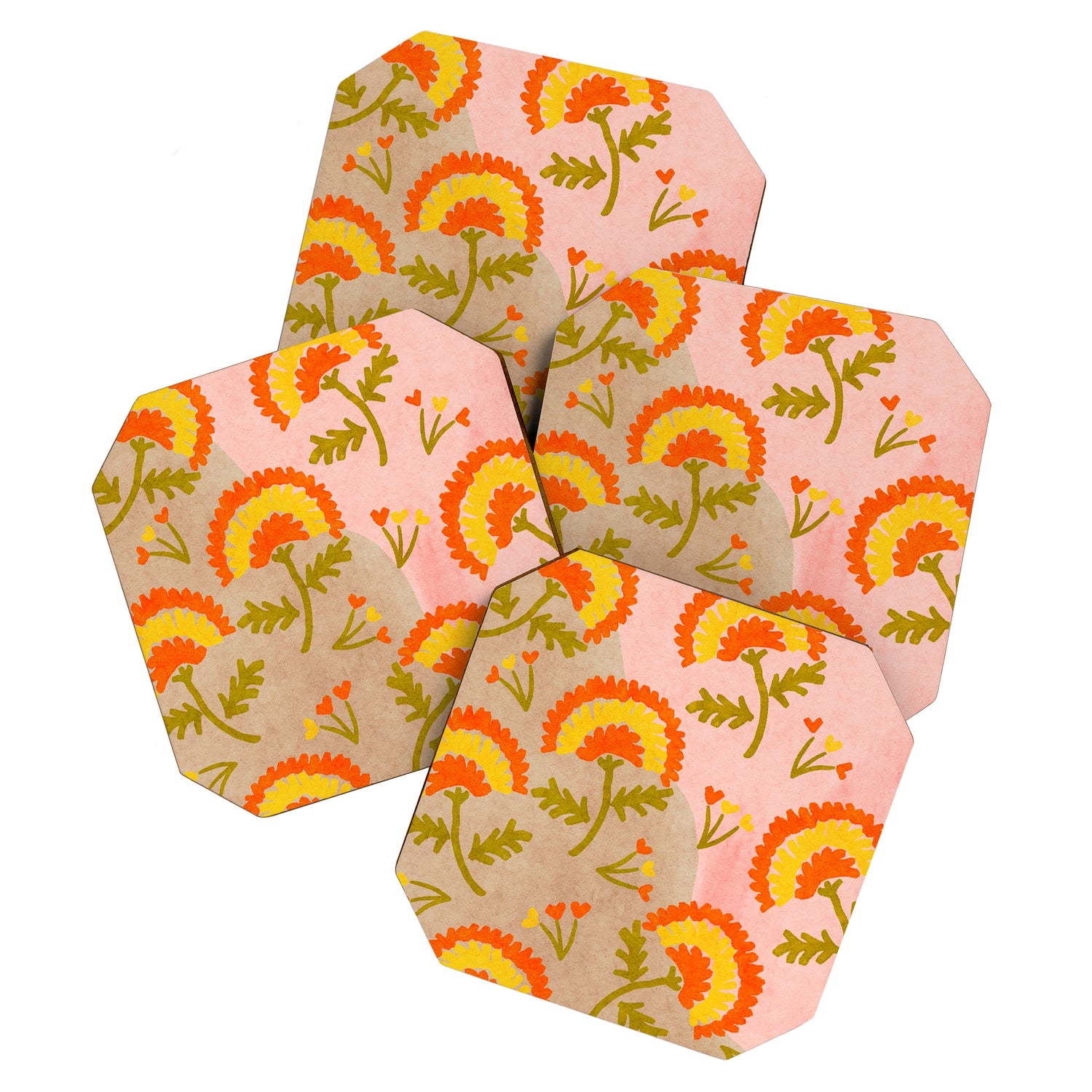 Red and Orange Marigold print - Mexico City Marigold Market Coaster Gallery Image 1