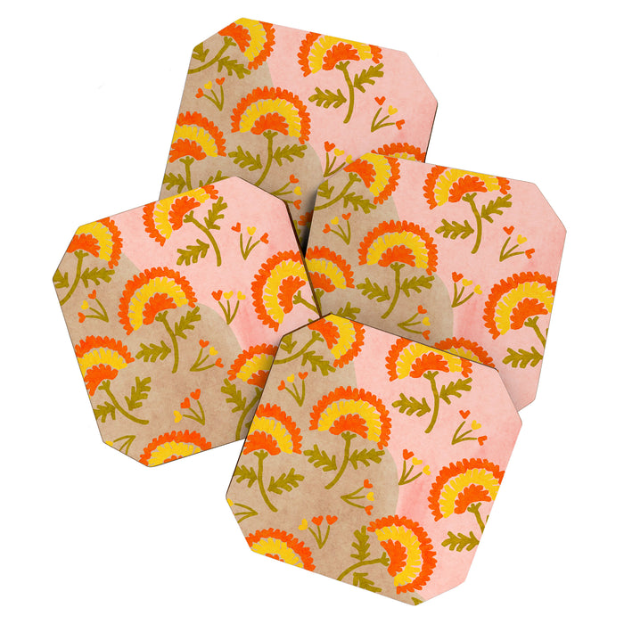 Red and Orange Marigold print - Mexico City Marigold Market Coaster Gallery Image 1
