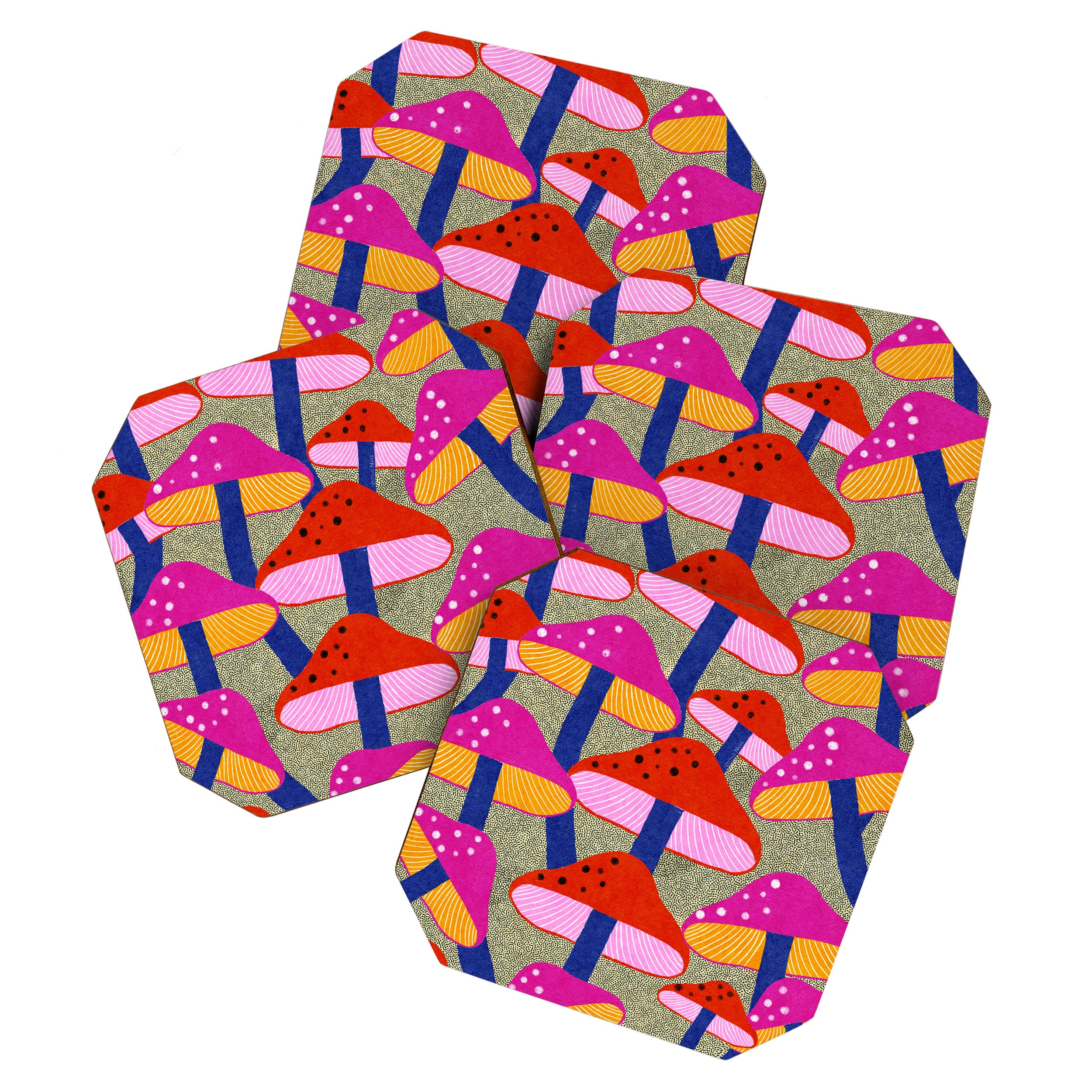 Red and Pink Mushroom print - Amsterdam Market Coaster Gallery Image 1