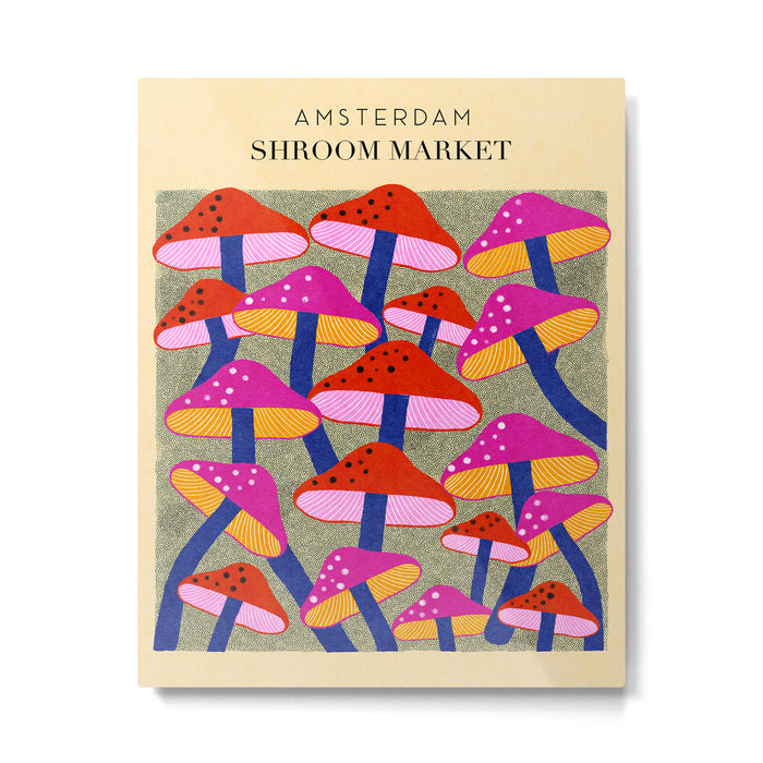 Red and Pink Mushroom print - Amsterdam Market Metal Print Gallery Image 1
