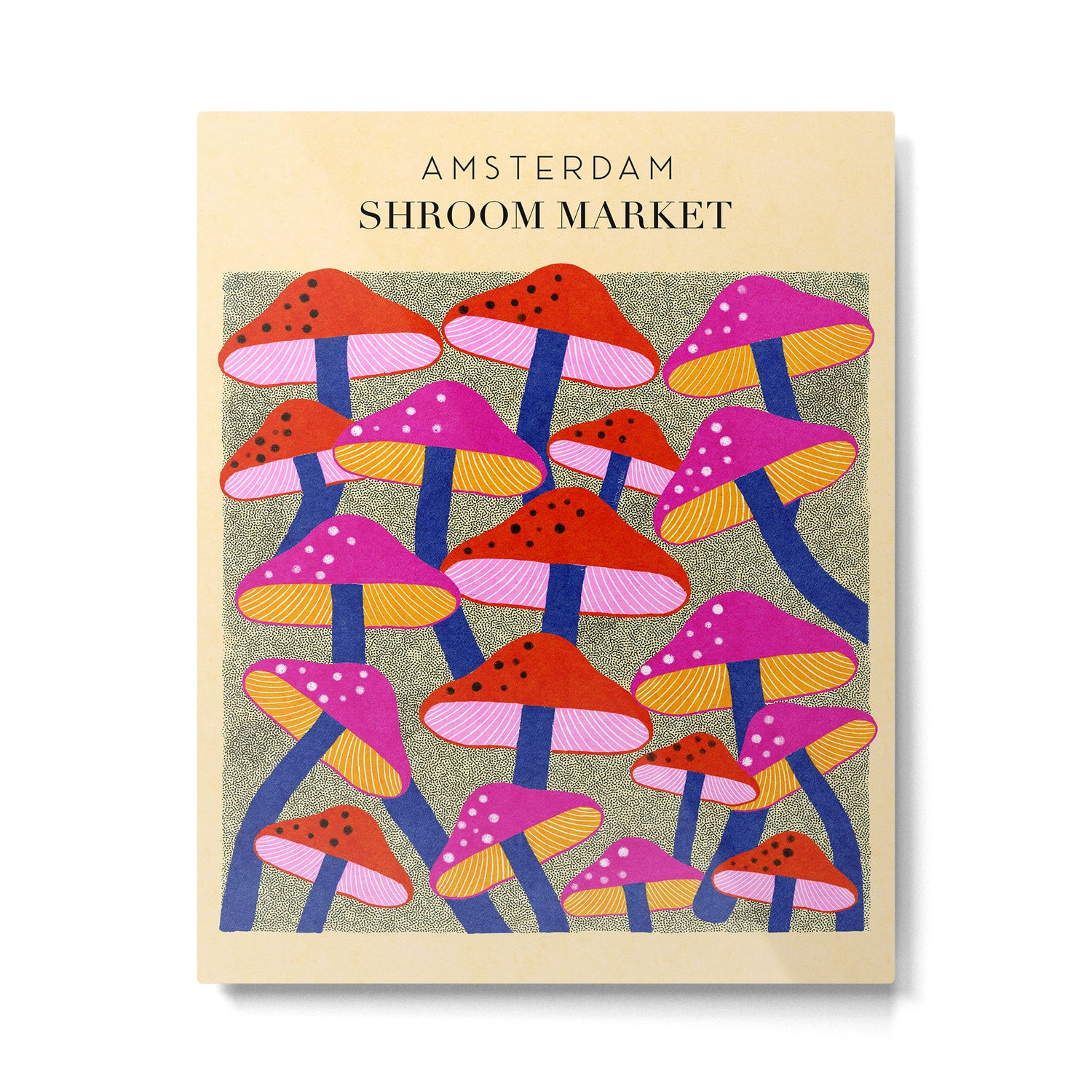 Red and Pink Mushroom print - Amsterdam Market Metal Print Gallery Image 4