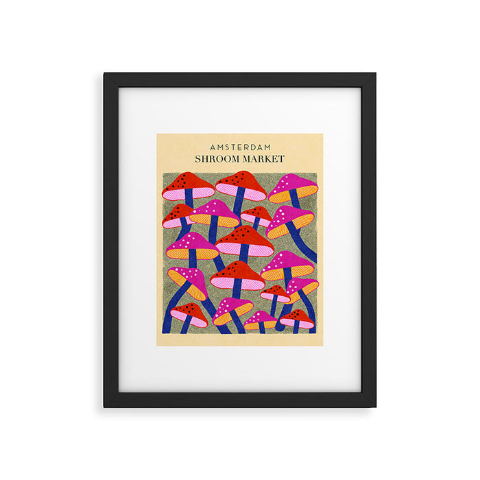 Red and Pink Mushroom print - Amsterdam Market Framed Art Print Gallery Image 1