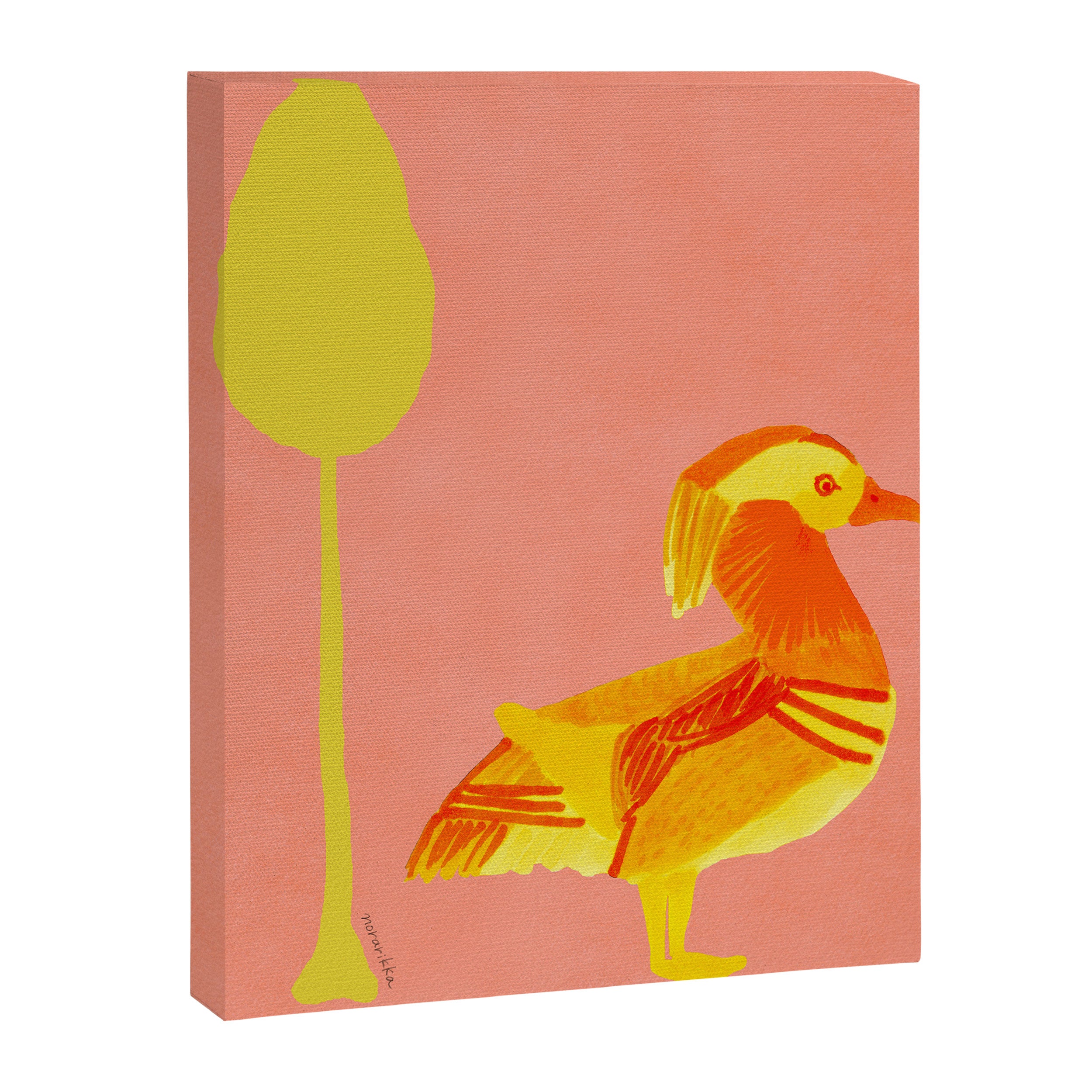 Bird and a Tree - Yellow and Salmon Canvas Print Gallery Image 8