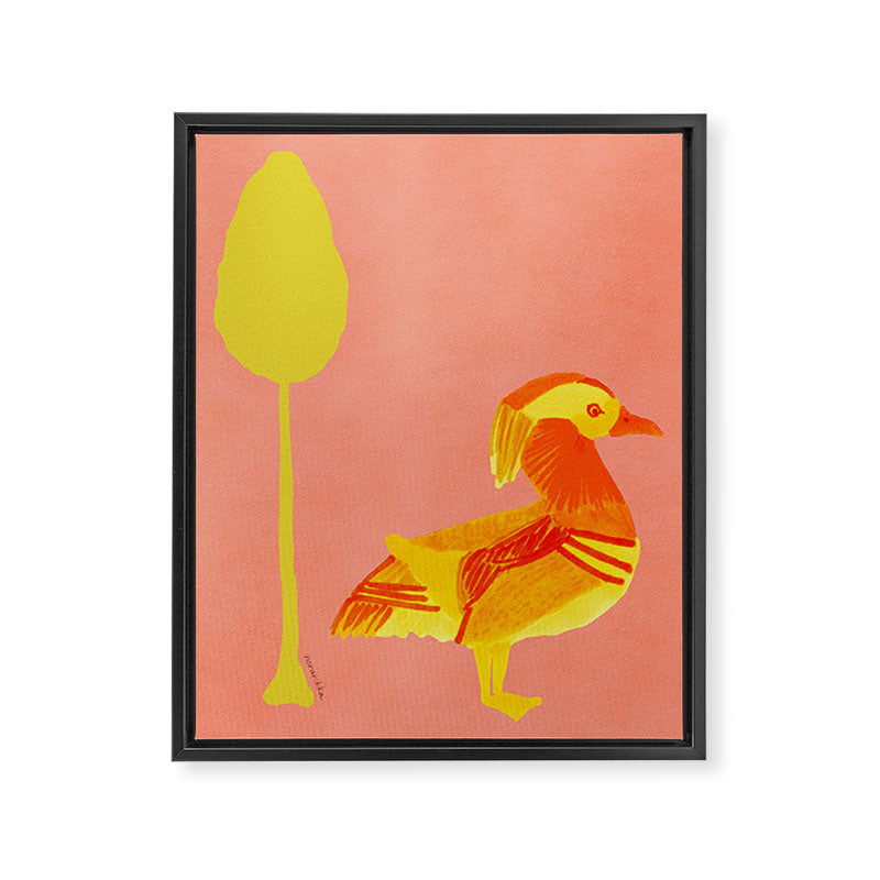 Bird and a Tree - Yellow and Salmon Framed Canvas Print Gallery Image 8