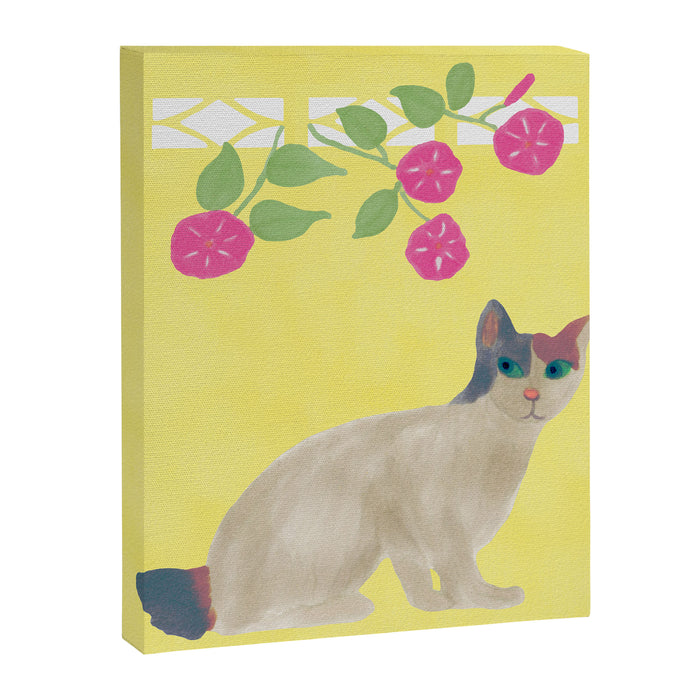 Calico Cat and Flower on Yellow Canvas Print Gallery Image 1