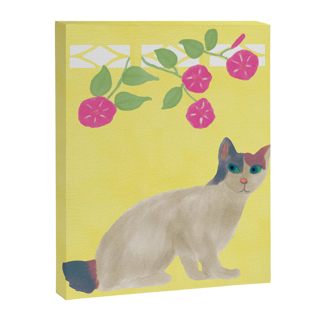 Calico Cat and Flower on Yellow Canvas Print Gallery Image 8