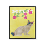 Calico Cat and Flower on Yellow Framed Canvas Print Gallery Image 8