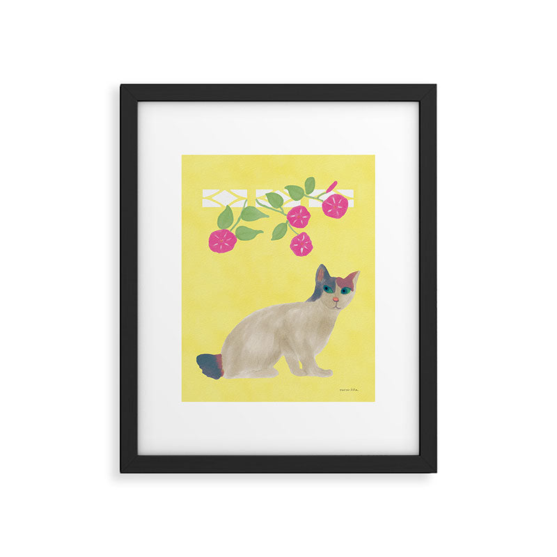 Calico Cat and Flower on Yellow Framed Art Print Gallery Image 6