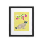 Calico Cat and Flower on Yellow Framed Art Print Gallery Image 6