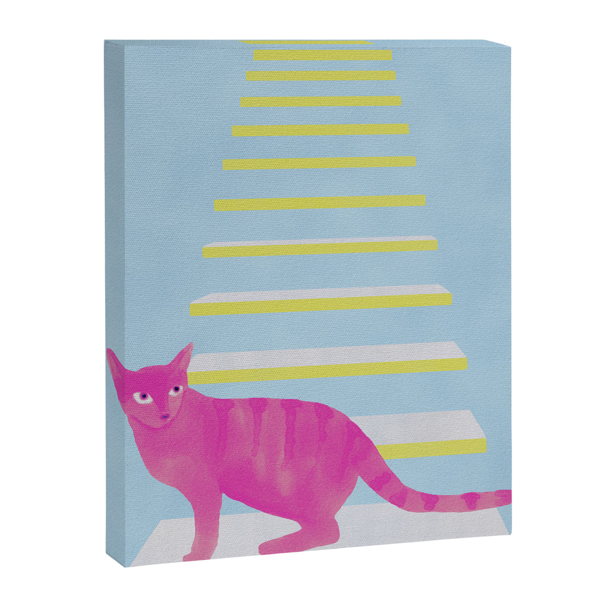 Cat on the Stairs - Pink Canvas Print Gallery Image 8