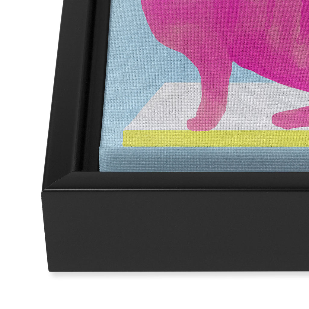 Cat on the Stairs - Pink Framed Canvas Print Gallery Image 3