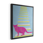 Cat on the Stairs - Pink Framed Canvas Print Gallery Image 2