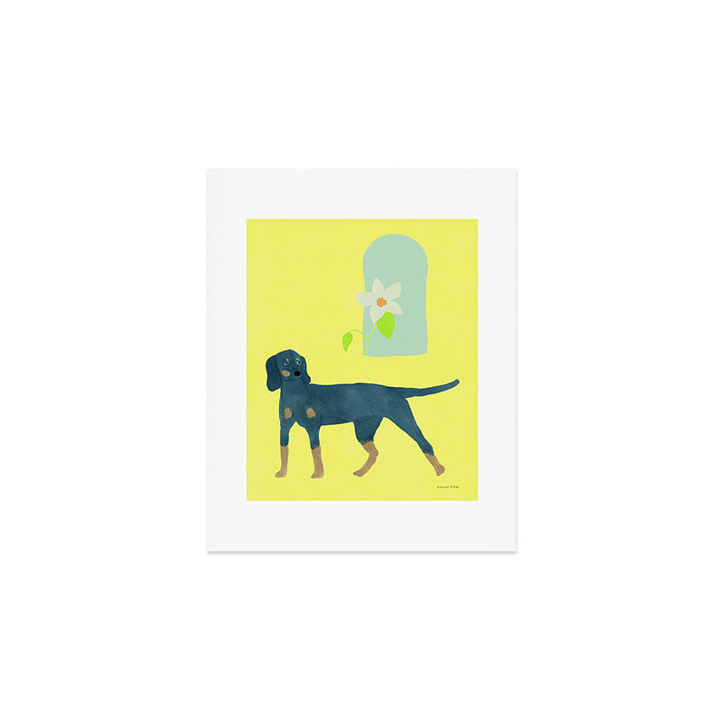 Dog and a Half-Round Window - Green and Yellow Art Print Gallery Image 1