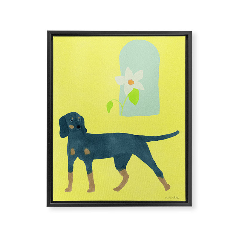 Dog and a Half-Round Window - Green and Yellow Framed Canvas Print Gallery Image 8