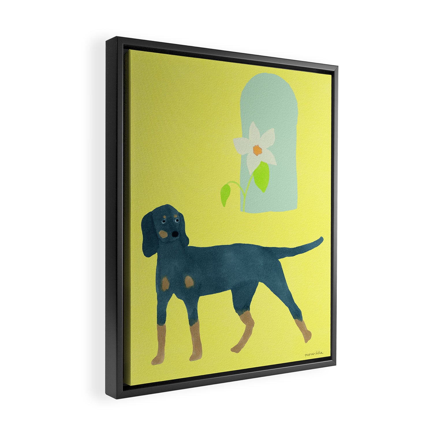 Dog and a Half-Round Window - Green and Yellow Framed Canvas Print Gallery Image 2