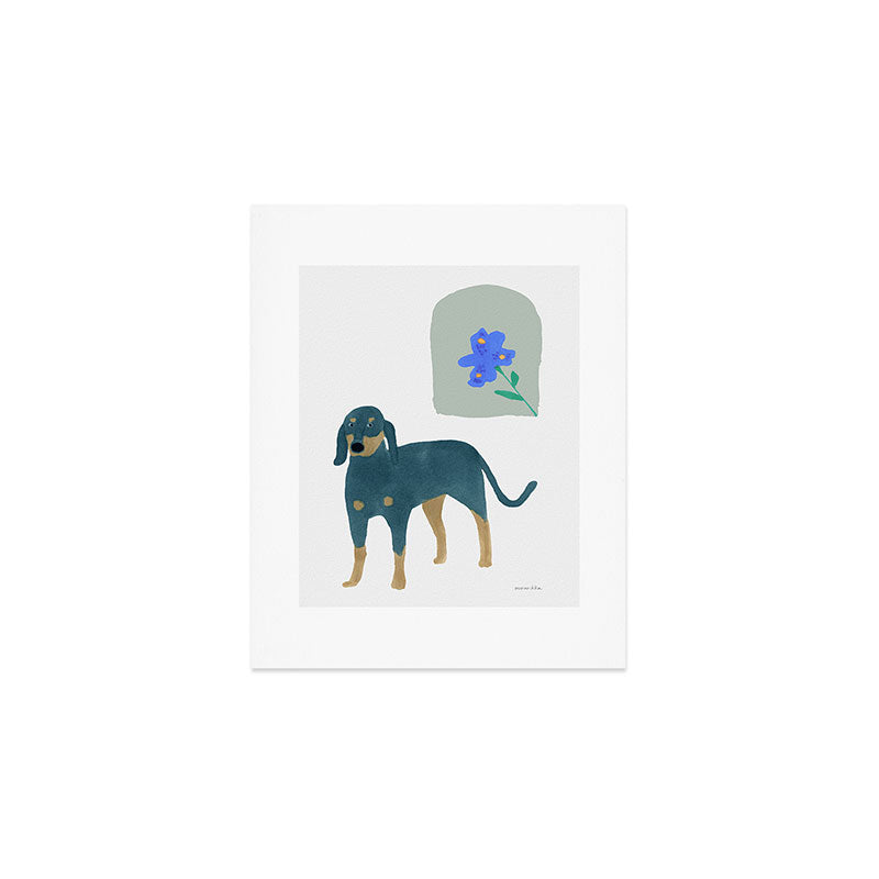 Dog and a Mini Half-Round Window - Indigo and White Art Print Gallery Image 1
