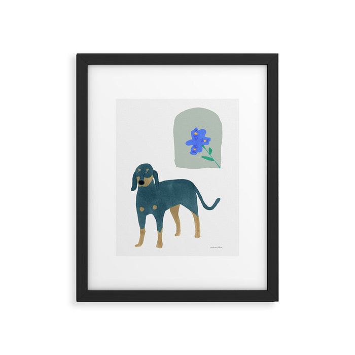 Dog and a Mini Half-Round Window - Indigo and White Framed Art Print Gallery Image 1