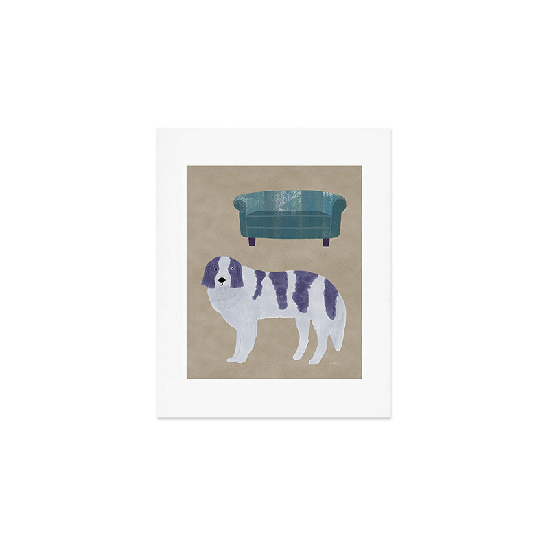 Dog and a Sofa - Purple and Beige Art Print Gallery Image 1
