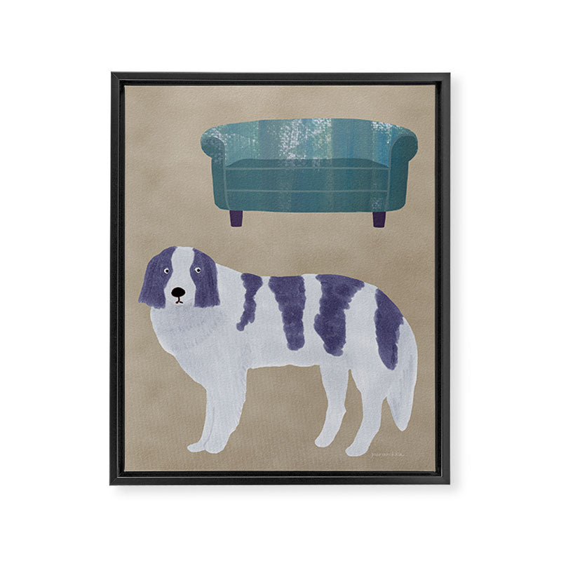 Dog and a Sofa - Purple and Beige Framed Canvas Print Gallery Image 8