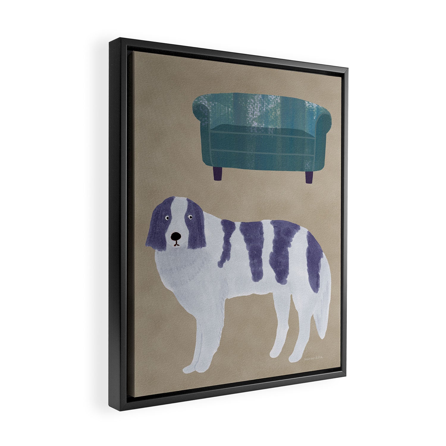 Dog and a Sofa - Purple and Beige Framed Canvas Print Gallery Image 2