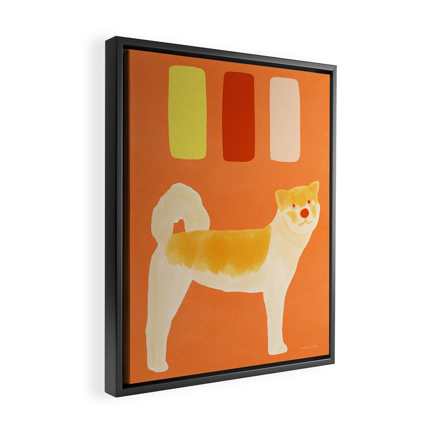 Dog and Dashes - Light Orange and Orange Framed Canvas Print Gallery Image 2