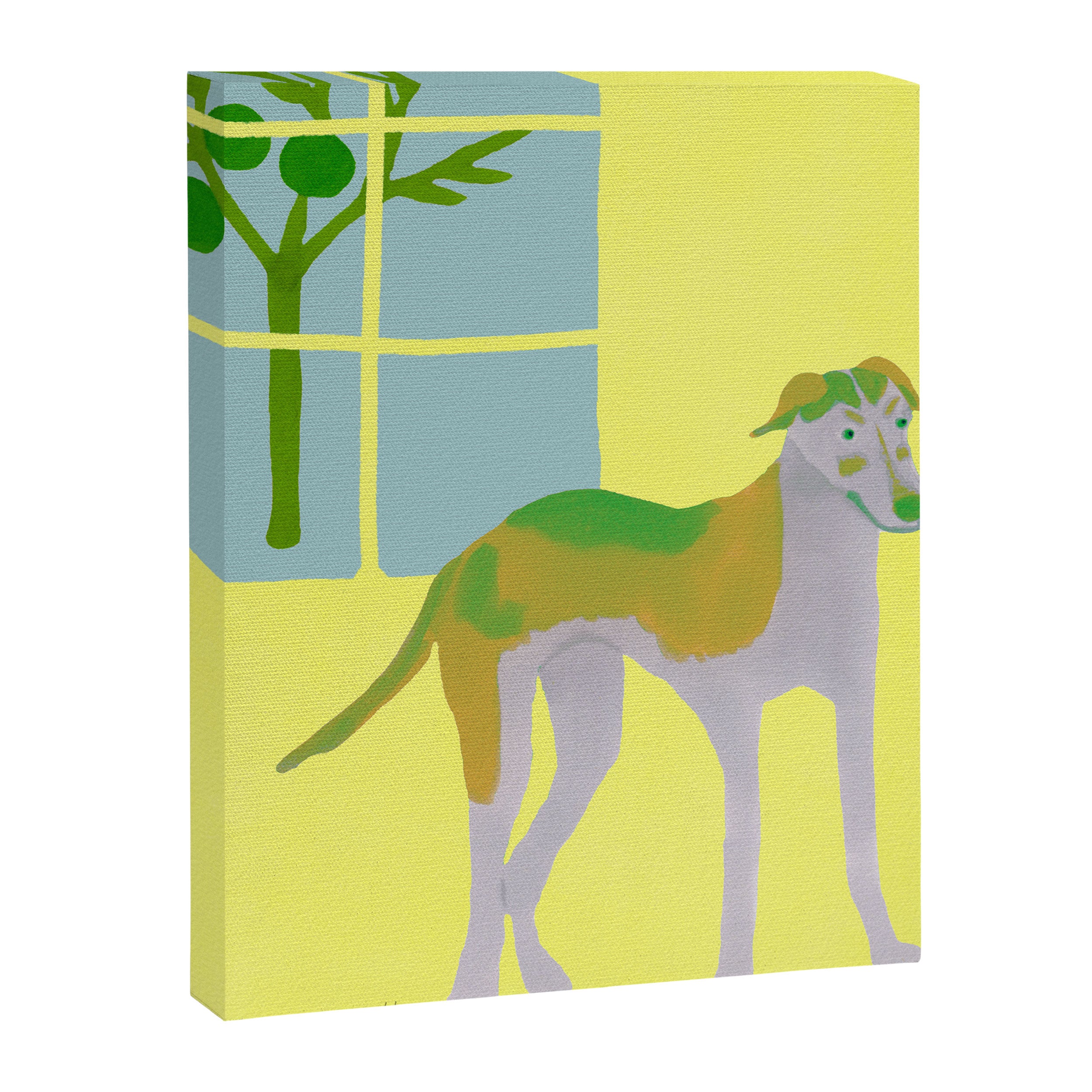 Dog in a Room - Green and Yellow Canvas Print Gallery Image 8