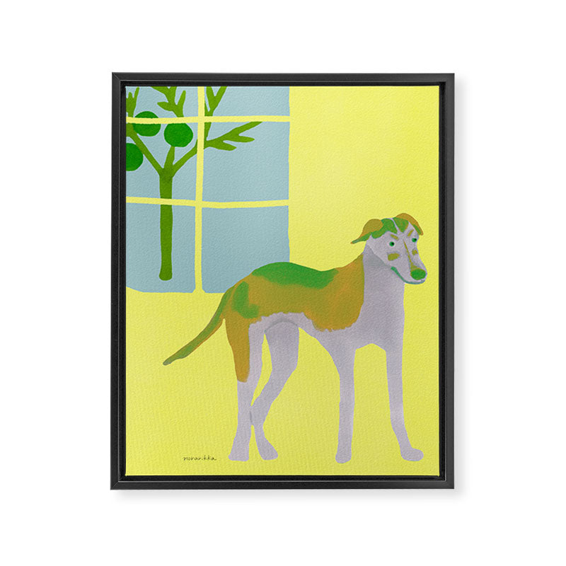 Dog in a Room - Green and Yellow Framed Canvas Print Gallery Image 8