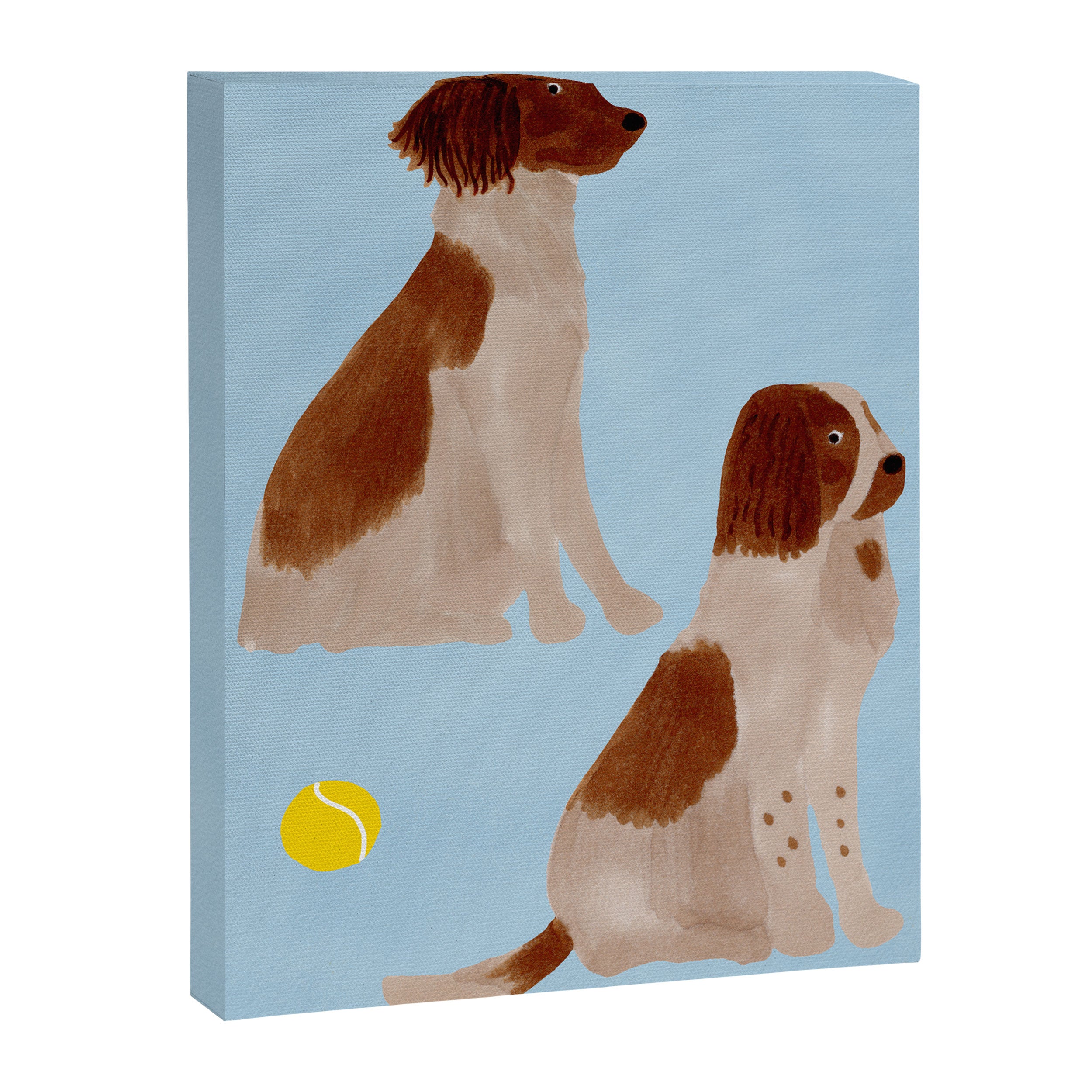 Dogs and a Tennis Ball - Brown and Blue Canvas Print Gallery Image 8