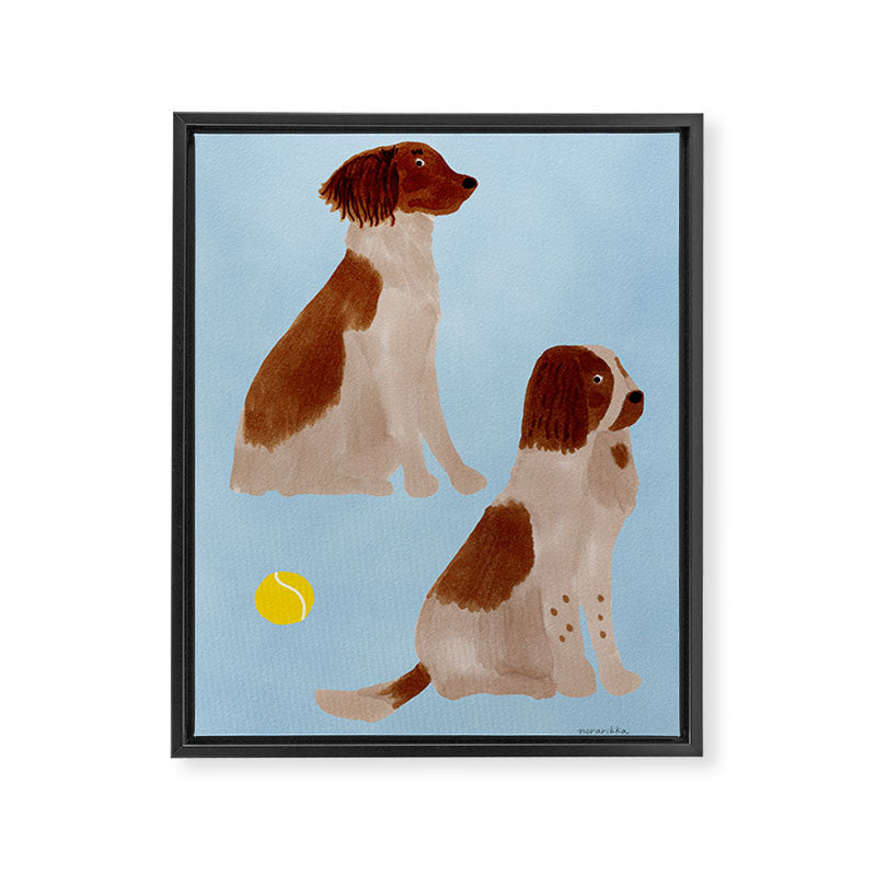 Dogs and a Tennis Ball - Brown and Blue Framed Canvas Print Gallery Image 8