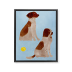 Dogs and a Tennis Ball - Brown and Blue Framed Canvas Print Gallery Image 8