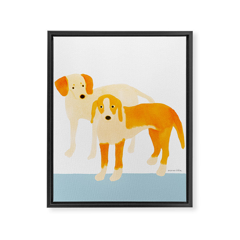 Dogs Near Water - Yellow and White Framed Canvas Print Gallery Image 8