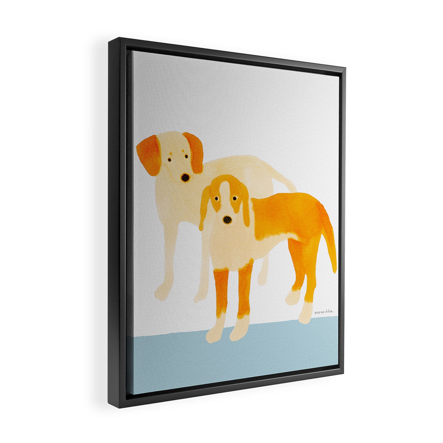 Dogs Near Water - Yellow and White Framed Canvas Print Gallery Image 2