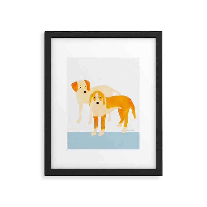 Dogs Near Water - Yellow and White Framed Art Print Gallery Image 1