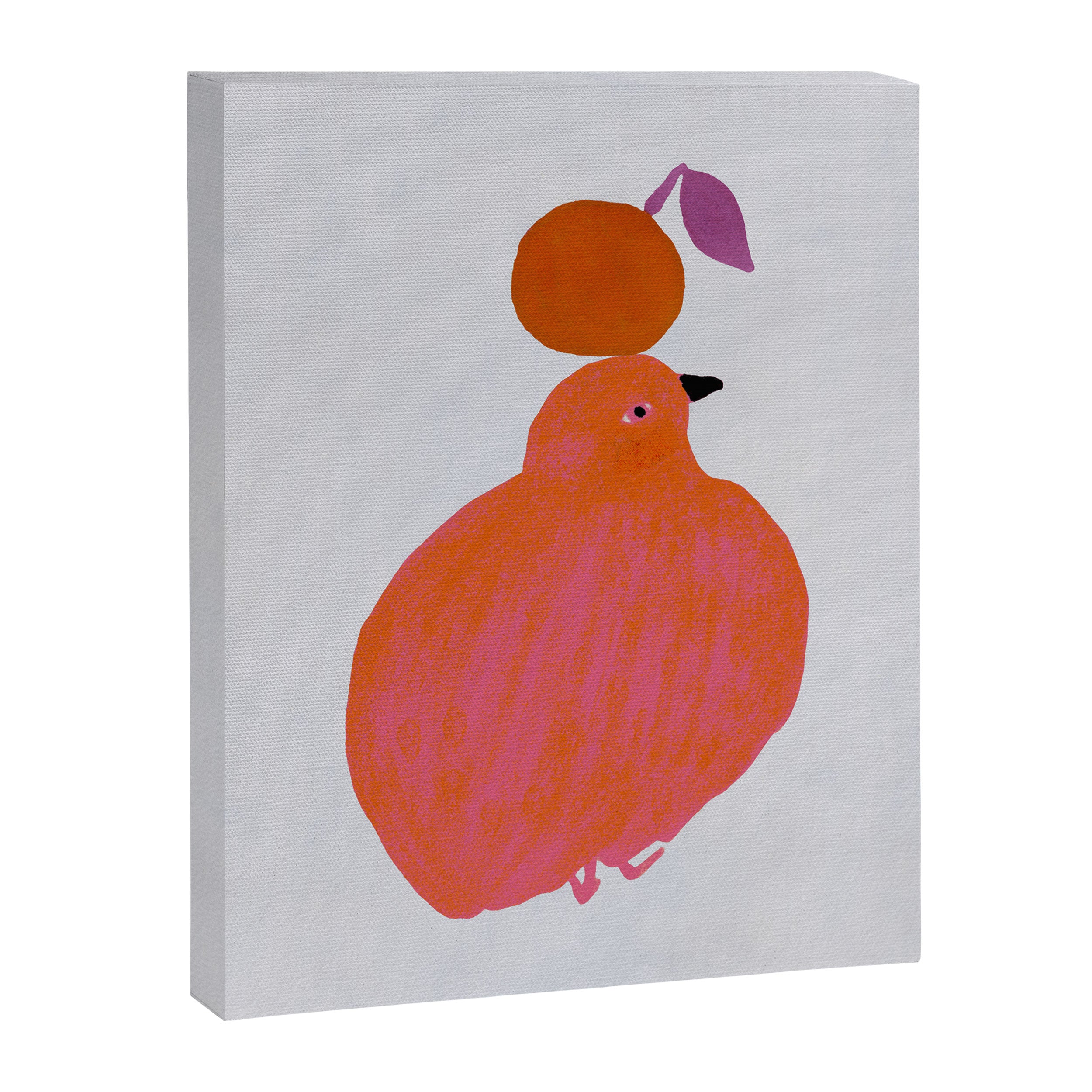 Fat Round Bird and Orange - Fuchsia and Grey Canvas Print Gallery Image 8