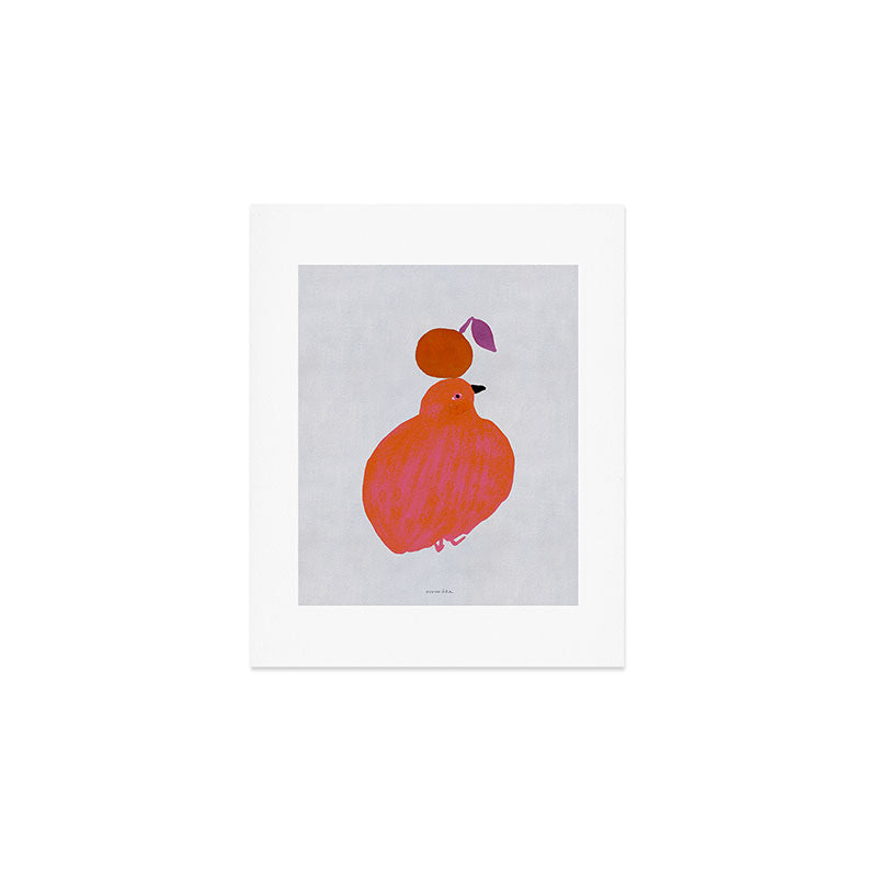 Fat Round Bird and Orange - Fuchsia and Grey Art Print Gallery Image 1