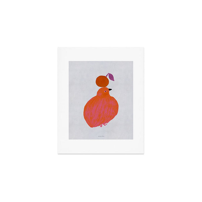 Fat Round Bird and Orange - Fuchsia and Grey Art Print Gallery Image 1