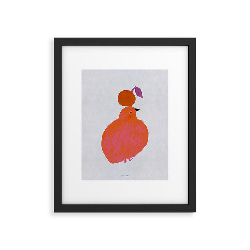 Fat Round Bird and Orange - Fuchsia and Grey Framed Art Print Gallery Image 6
