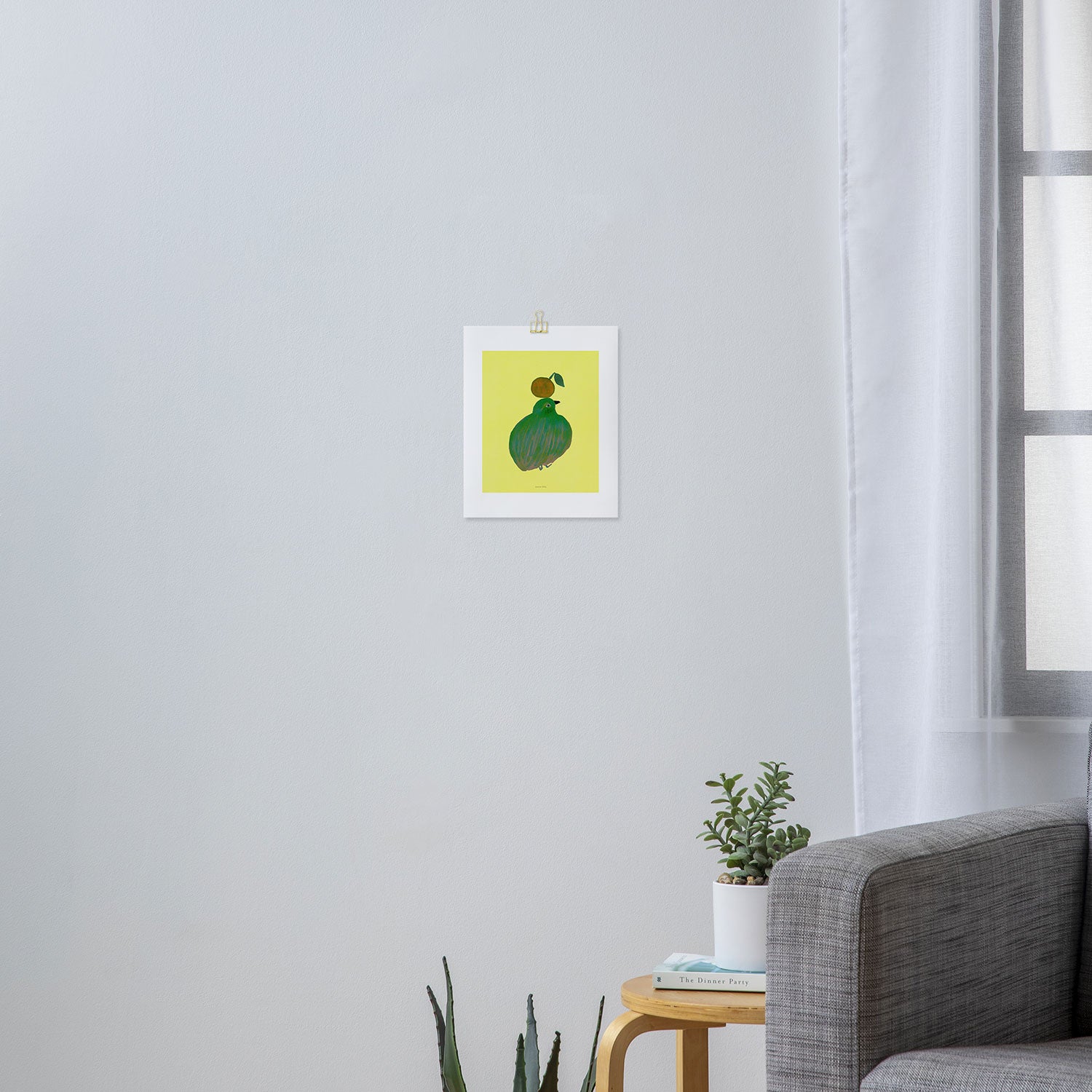 Fat Round Bird and Orange - Green and Yellow Art Print Gallery Image 3