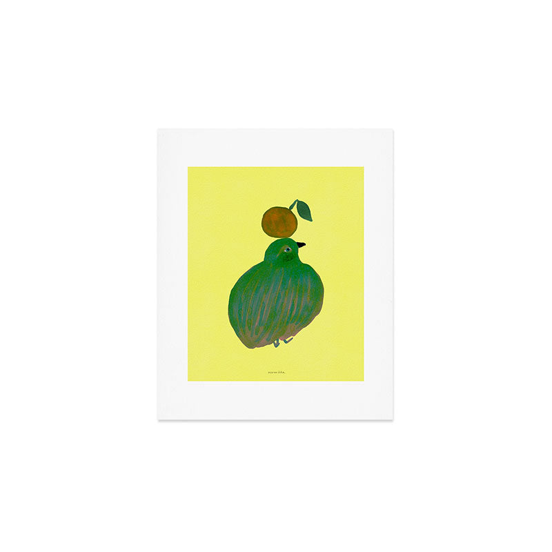 Fat Round Bird and Orange - Green and Yellow Art Print Gallery Image 1