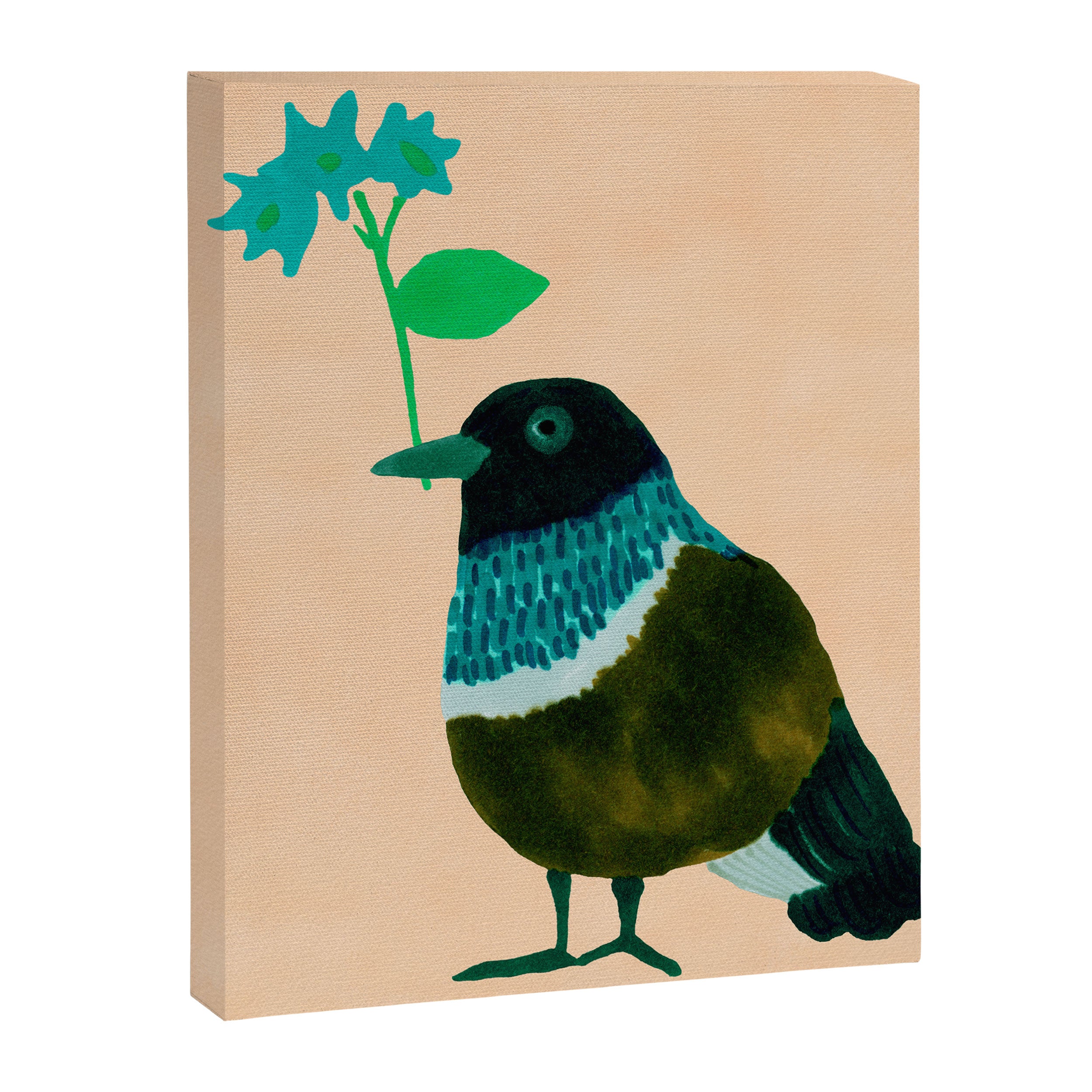 Flower Giving Bird - Green and Pink Canvas Print Gallery Image 8