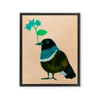 Flower Giving Bird - Green and Pink Framed Canvas Print Gallery Image 8