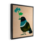 Flower Giving Bird - Green and Pink Framed Canvas Print Gallery Image 2
